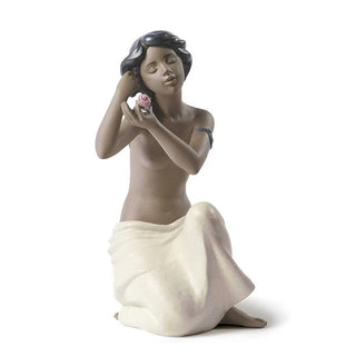 Nao Statua in Porcellana Nudo con Fiore H28 cm