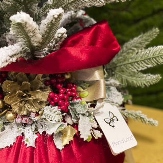 Fiori di Lena Pouf Albero con Base in Velluto Rosso H70 cm