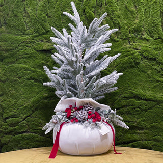 Fiori di Lena Albero di Natale con Base in Velluto Bianco H70 cm