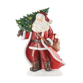 L'Oca Nera Statua Babbo Natale con Albero e Led H38 cm