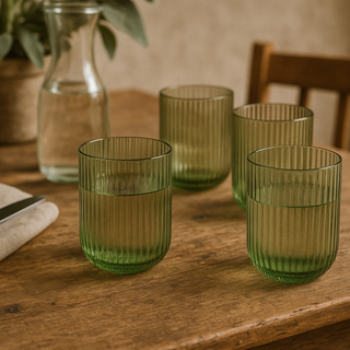 EDG Enzo De Gasperi Offerta Set 4 Bicchieri Tumbler Acqua Righe H9 D7 cm Verde Oliva