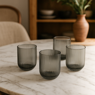 EDG Enzo De Gasperi Offerta Set 4 Bicchieri Tumbler Acqua Righe H9 D7 cm Grigio Fumè