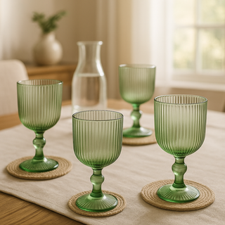 EDG Enzo De Gasperi Offerta Set 6 Calici Vino Righe H16 D9 cm Verde Oliva