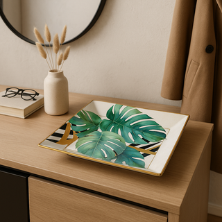 Fade Palm Pocket Tablett 24x24 cm aus Porzellan