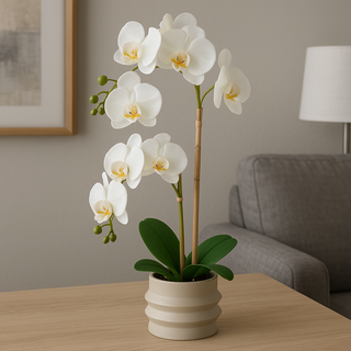Gasper Orchidea Phalaenopsis con vaso in ceramica H60 cm Bianco