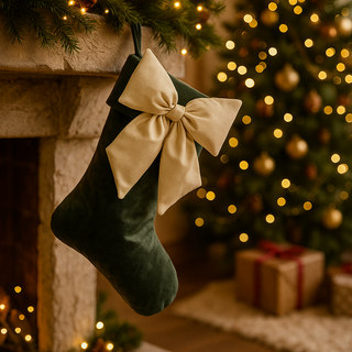 TonoSuTono Calza in Velluto Verde con Fiocco Avorio H30 cm