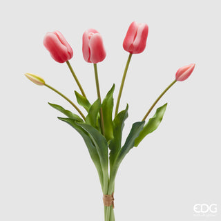 EDG Enzo De Gasperi Bouquet di Tulipani 5 Fiori H48 cm Rosa Scuro