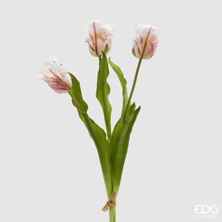 EDG Enzo De Gasperi Tulip Parrot 3 Flowers H51 cm White and Fuchsia