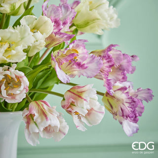 EDG Enzo De Gasperi Tulip Parrot 3 Flowers H51 cm White and Fuchsia