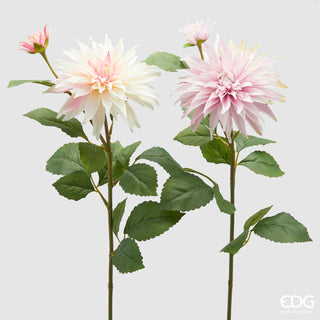 EDG Enzo De Gasperi Set 2 Rami di Dalia con Foglie e Bocciolo H80 cm Rosa Chiaro