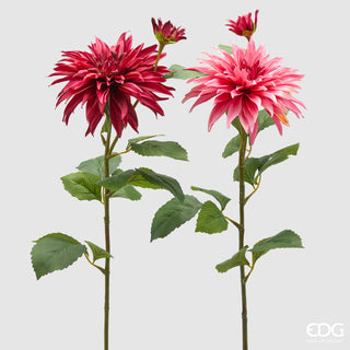 EDG Enzo De Gasperi Set 2 Rami di Dalia con Foglie e Bocciolo H80 cm Rosa Scuro