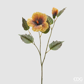 EDG Enzo De Gasperi Ramo Artificiale di Hibiscus con Foglie e Bocciolo H63 cm Giallo