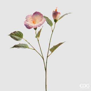 EDG Enzo De Gasperi Ramo Artificiale di Hibiscus con Foglie e Bocciolo H63 cm Malva