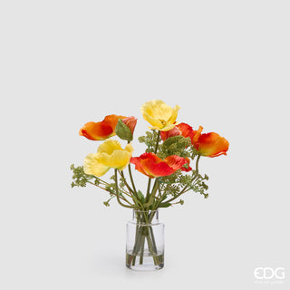 EDG Enzo De Gasperi Papavero Composizione con Foglie H36 cm Arancio