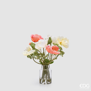 EDG Enzo De Gasperi Papavero Composizione con Foglie H36 cm Rosa