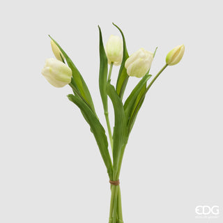 EDG Enzo De Gasperi Bouquet di Tulipani New 4 Fiori H40 cm Bianco