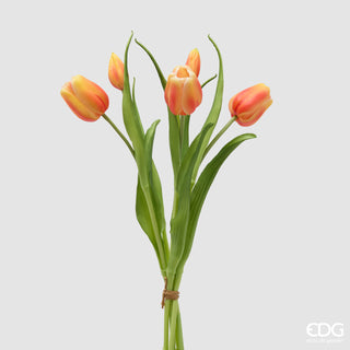EDG Enzo De Gasperi Bouquet di Tulipani New 4 Fiori H40 cm Arancio Sfumato