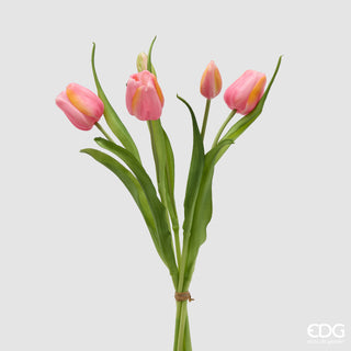 EDG Enzo De Gasperi Bouquet di Tulipani New 4 Fiori H40 cm Rosa Sfumato