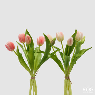 EDG Enzo De Gasperi Set 2 Bouquet di Tulipani Real Touch x5 H 30 cm Rosa Pesca