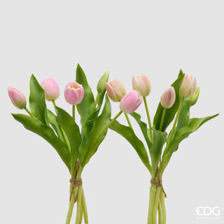 EDG Enzo De Gasperi Set 2 Bouquet di Tulipani Real Touch x5 H 30 cm Rosa Chiaro