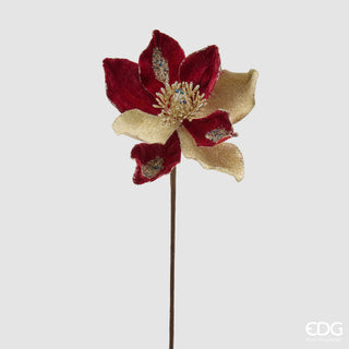 EDG Enzo De Gasperi Branche de Magnolia Velours Rouge et Or H47 cm