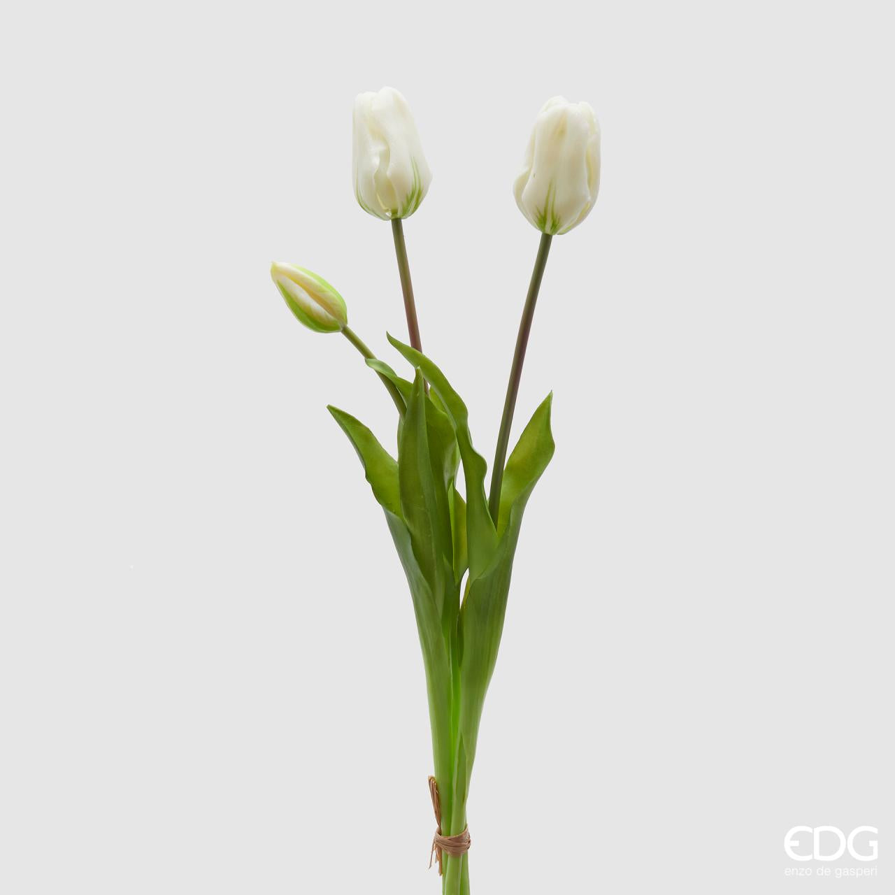 Enzo De Gasperi EDG Bouquet Tulipani Finti Artificiali - 5 Boccioli, Sfumature Di Giallo/Arancione, Altezza 39 Cm, Morbidi Al Tatto, Per Decorazione Interni Ed Esterni