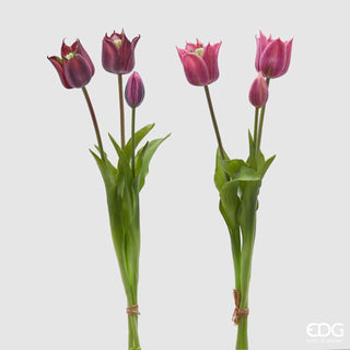 EDG Enzo De Gasperi - Juego de 2 tulipanes en flor Olis, 3 flores, altura 48 cm, tonos morados