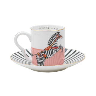 Yvonne Ellen Set of 2 Coffee Cups with Saucer Dog and Zebra in Porcelain
