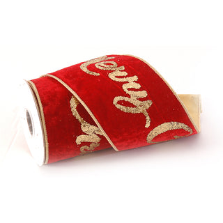 Vetur Nasto Natalizio in Velluto Glitter Merry Christmas 4,6mx10 cm Rosso e Oro