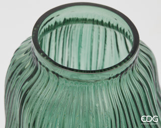 EDG Enzo De Gasperi Vaso Millerighe Sinuoso H32 cm in Vetro Verde
