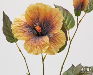 EDG Enzo De Gasperi Artificial Hibiscus Branch with Leaves and Bud H63 cm Yellow