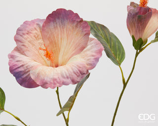 EDG Enzo De Gasperi Ramo Artificiale di Hibiscus con Foglie e Bocciolo H63 cm Malva