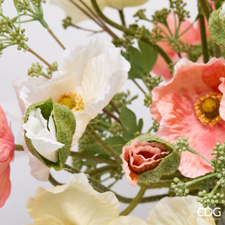 EDG Enzo De Gasperi Papavero Composizione con Foglie H53 cm Rosa