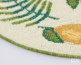 EDG Enzo de Gasperi Tovaglietta Rotonda Decoro Limoni Perline D36 cm