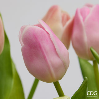 EDG Enzo De Gasperi Set 2 Bouquet di Tulipani Real Touch x7 H30 cm Rosa Chiaro