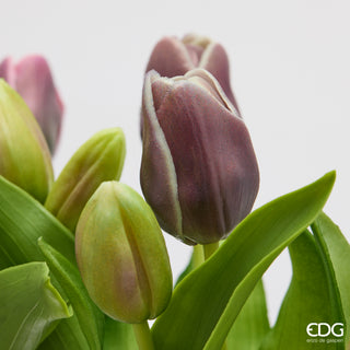 EDG Enzo De Gasperi Set 2 Bouquet di Tulipani Real Touch x7 H30 cm Viola