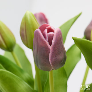 EDG Enzo De Gasperi Set 2 Bouquet di Tulipani Real Touch x7 H30 cm Viola