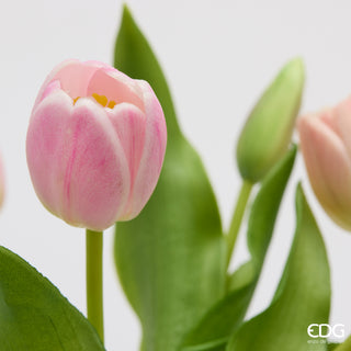 EDG Enzo De Gasperi Set 2 Bouquet di Tulipani Real Touch x5 H 30 cm Rosa Chiaro