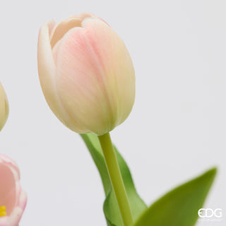 EDG Enzo De Gasperi Set 2 Bouquet di Tulipani Real Touch x5 H 30 cm Rosa Chiaro