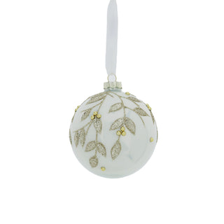 Hervit Pallina di Natale Vetro Soffiato Bianco Perlato D10 cm