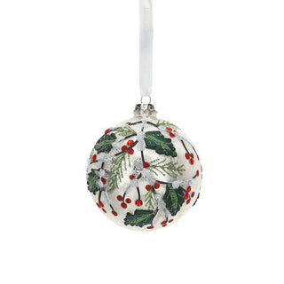 Hervit White and Silver Blown Glass Christmas Bauble D8 cm