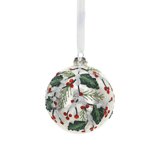 Hervit Bola de Navidad de cristal soplado blanco y plateado D10 cm