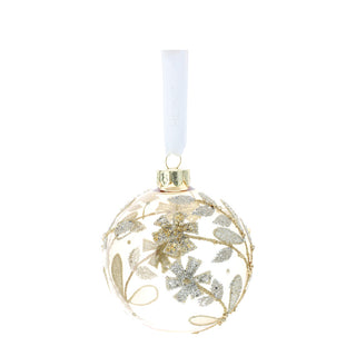 Hervit Christmas Bauble in Blown Glass Amber Gold Flowers D8 cm