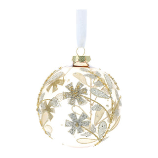 Hervit Christmas Bauble in Blown Glass Amber Gold Flowers D10 cm