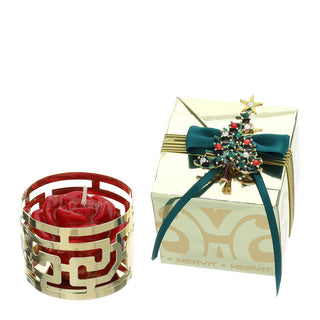 Hervit Candle Box Carat Gold with Christmas Tree Brooch