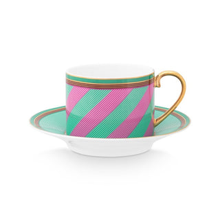 Pip Design Cup and Saucer Chique Pink and Green Stripes 220 ml