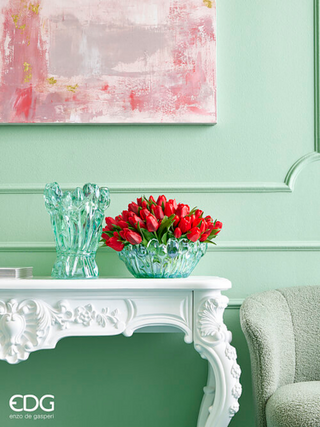 EDG Enzo De Gasperi Vaso Tulipano H30 D22 cm in Vetro Verde