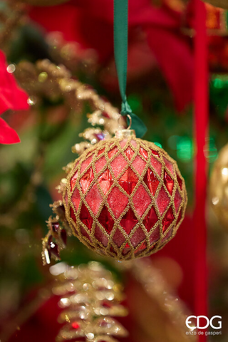 EDG Enzo De Gasperi Pallina di Natale Rombi D8 cm Rossa