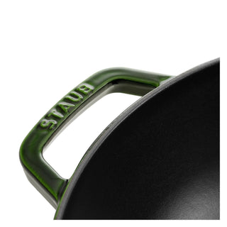 Sartén wok Staub de hierro fundido, 2 asas, diámetro 30 cm, verde albahaca