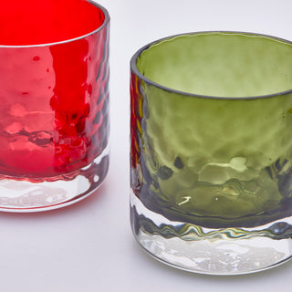 EDG Enzo De Gasperi Set of 2 Candle Holders Glass Flicker D6.5 cm Green Red